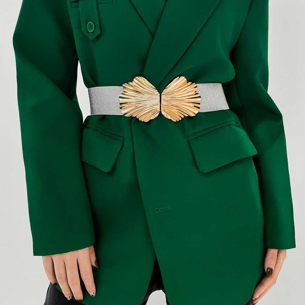 New Elasticated Belt With Pearlescent Fine Shine Elastic Metal Shell Buttonhead Fashion Street Photo Waist Accessories