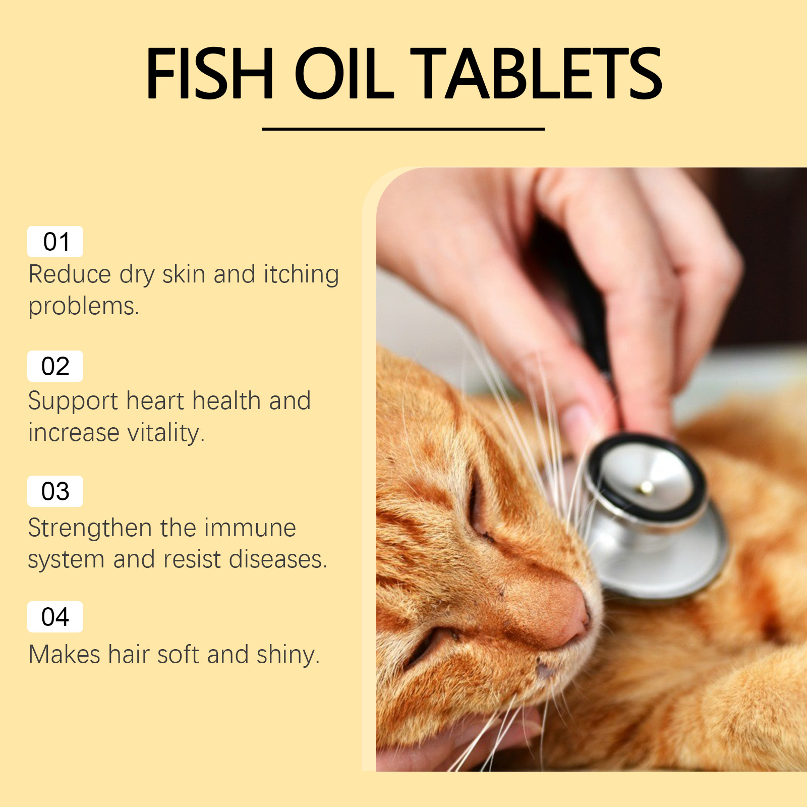 Cat 3 Fish Oil Tablets, Multivitamin Skin & Coat Supplement For Cats, Support Immune, Heart & Bone Health, 60 Chewable Tablets — foto 3