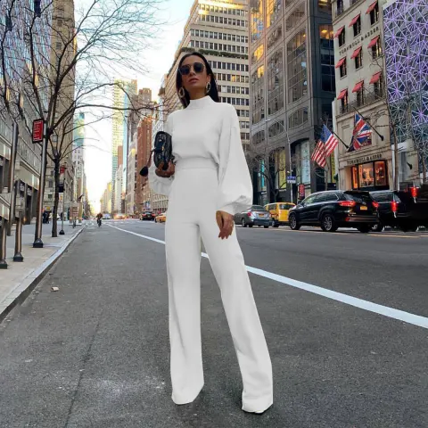 Sexy Wide Leg Pants Solid Color High Neck Halter