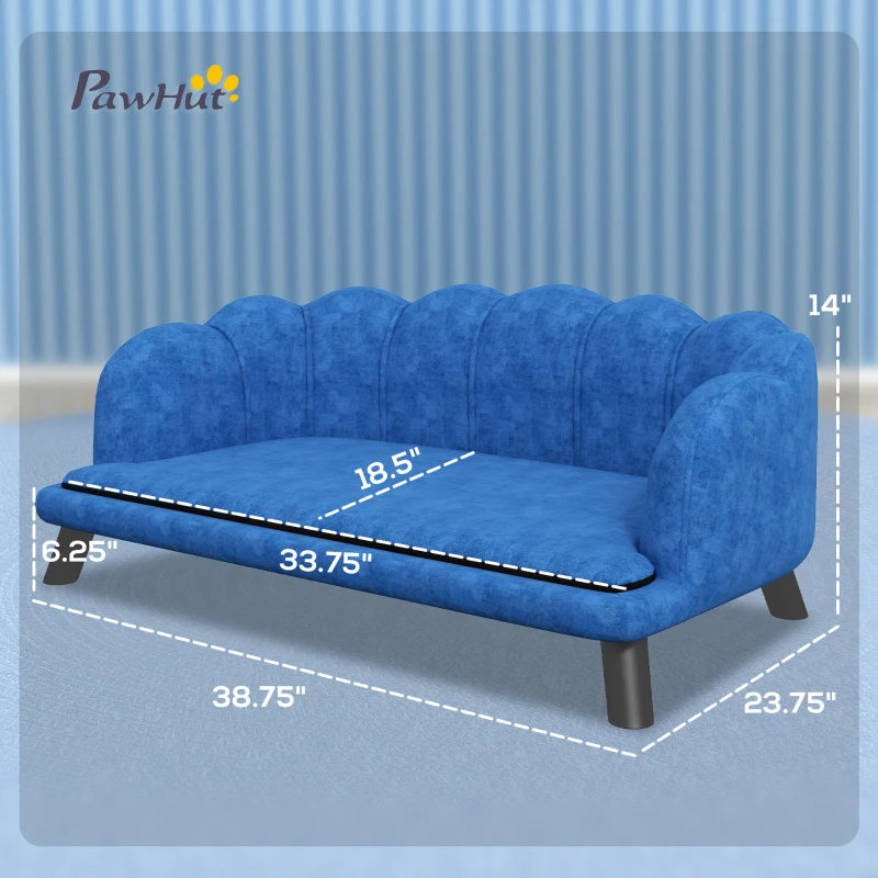 PawHut Pearl Design Pet Sofa For Medium And Large Sized Dogs, Pet Bed With Cushion And Solid Wood Legs, Dark Blue
