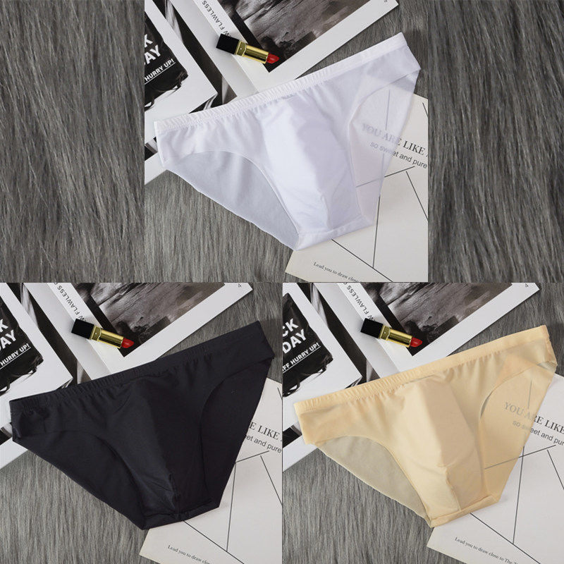Men's Ice Silk Seamless Ultra-thin Translucent One Piece Low Waist Breathable Briefs