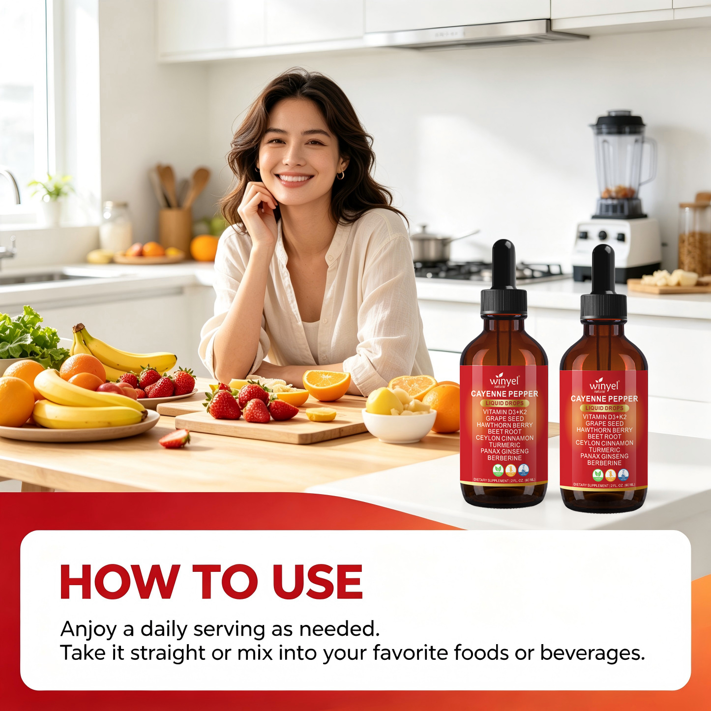 WINYEL Cayenne Pepper Drops Supplement Liquid  Hawthorn Berry, Vitamin D3 K2 Beet Root Powder, Ceylon Cinnamon, Turmeric Curcumin, Organic Panax Ginseng, Berberine Extract 1 Pack — view 3