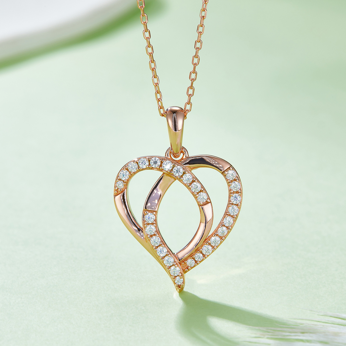 4.9g S925 Sterling Silver Moissanite Heart Necklace 45cm  27 Stone Intertwined Hearts Pendant With GRA Certificate, Platinum Plated Jewelry Gift Box Set For Women