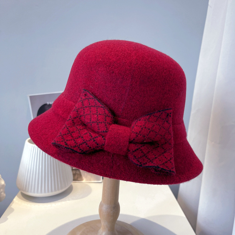 Women's Fashion Literature Bow Knot Solid Color Knitting Basin Hat