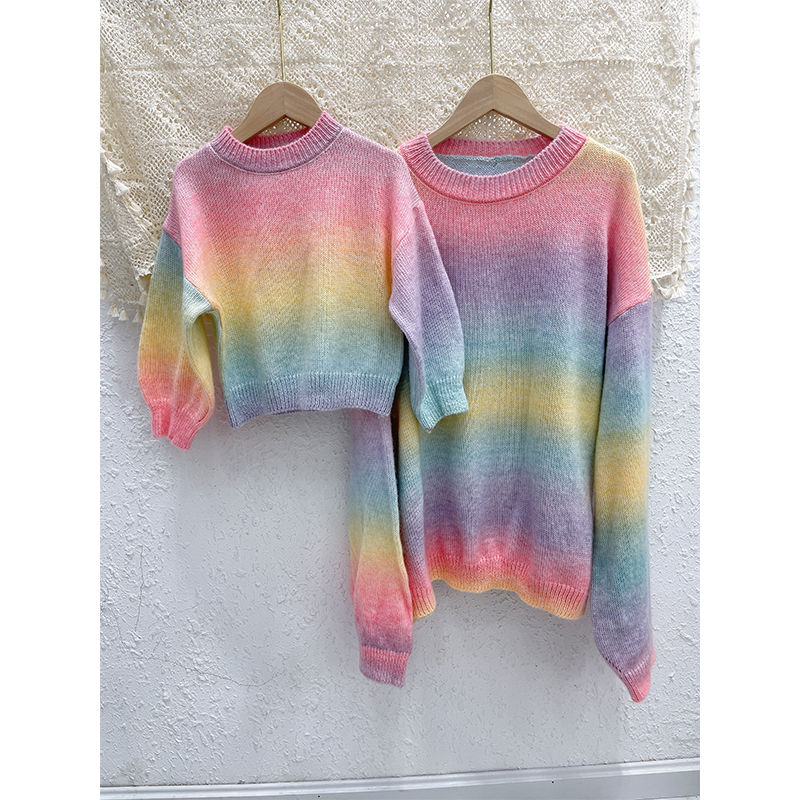 New Fashion Brand Girls Sweater Baby Tie Dye Loose Knit Bottoming Shirt