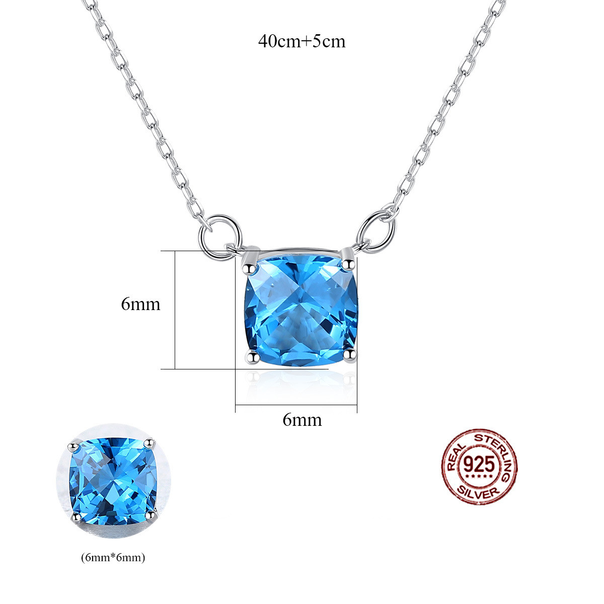 Title 2, 925 Silver Pendant Silver Blue Crystal Korean S...