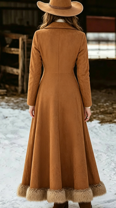 Faux Fur Trim Lapel Maxi Coat
