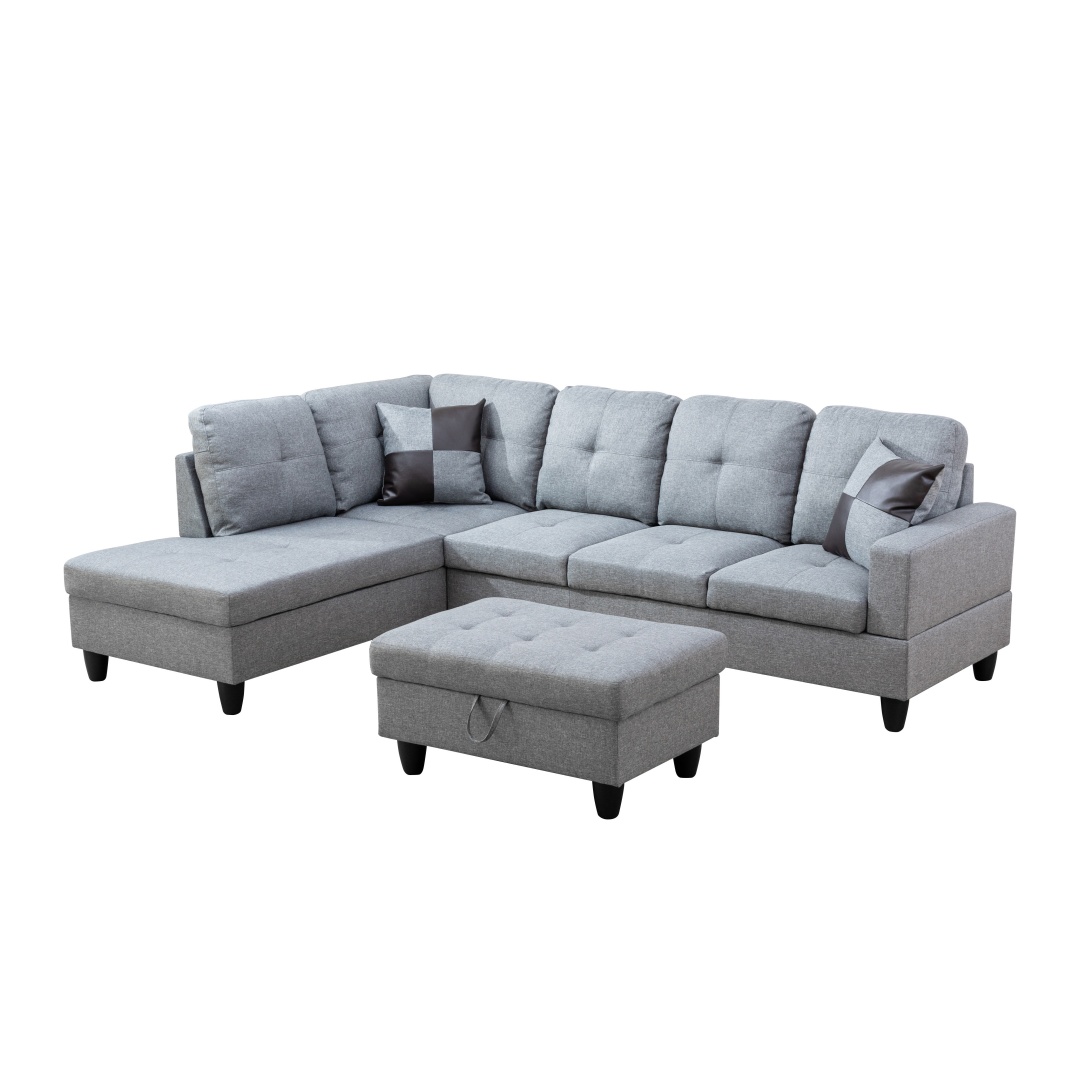 Pickup Only--Grey Linen 3-Piece Couch Living Room Sofa Set