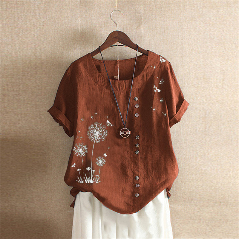 Title 2, Large Size Casual Loose Cotton And Linen Print ...