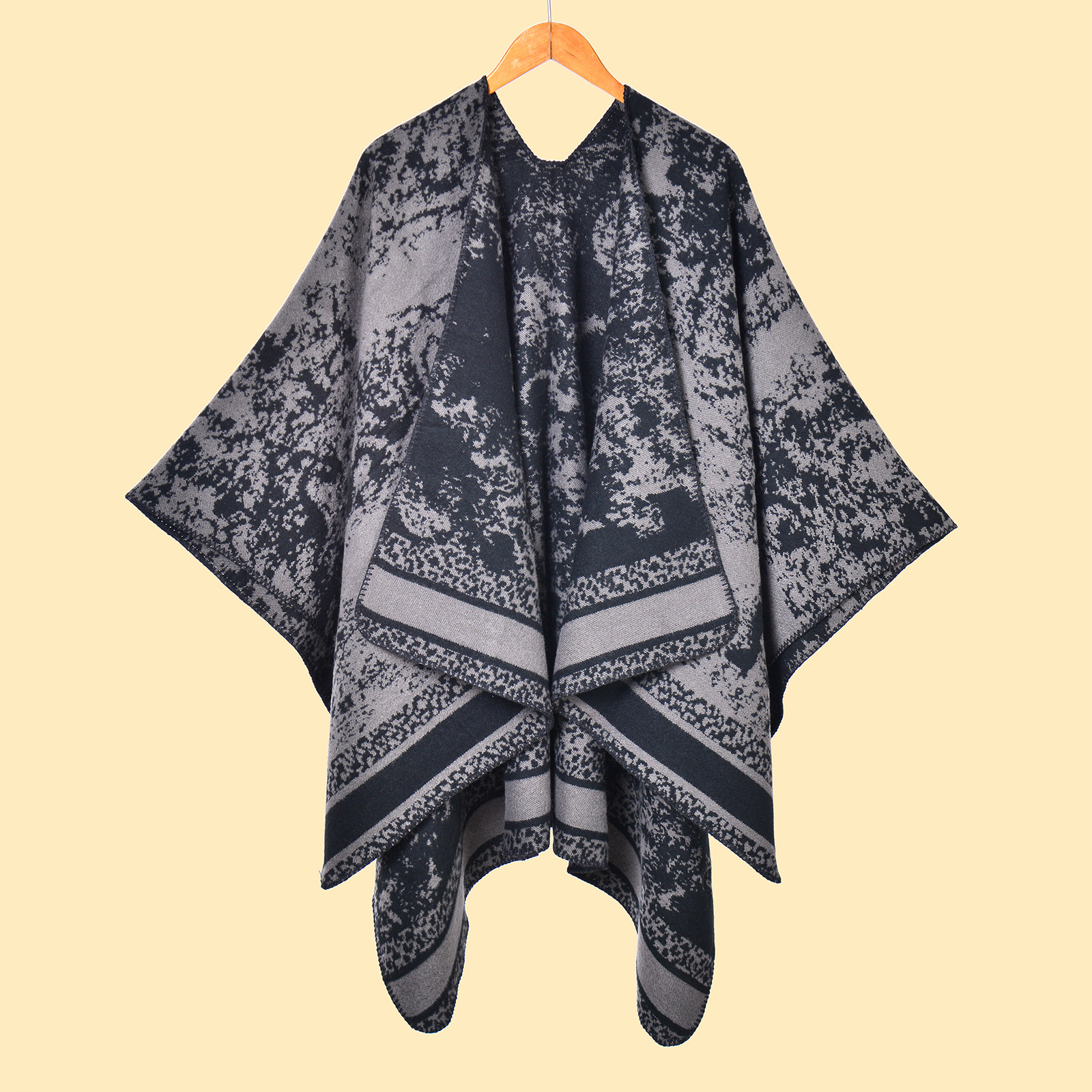 Women's Artistic Niche Scarf Shawl, Forest Style Thick Warm Faux Cashmere Split Double-Sided Outerwear