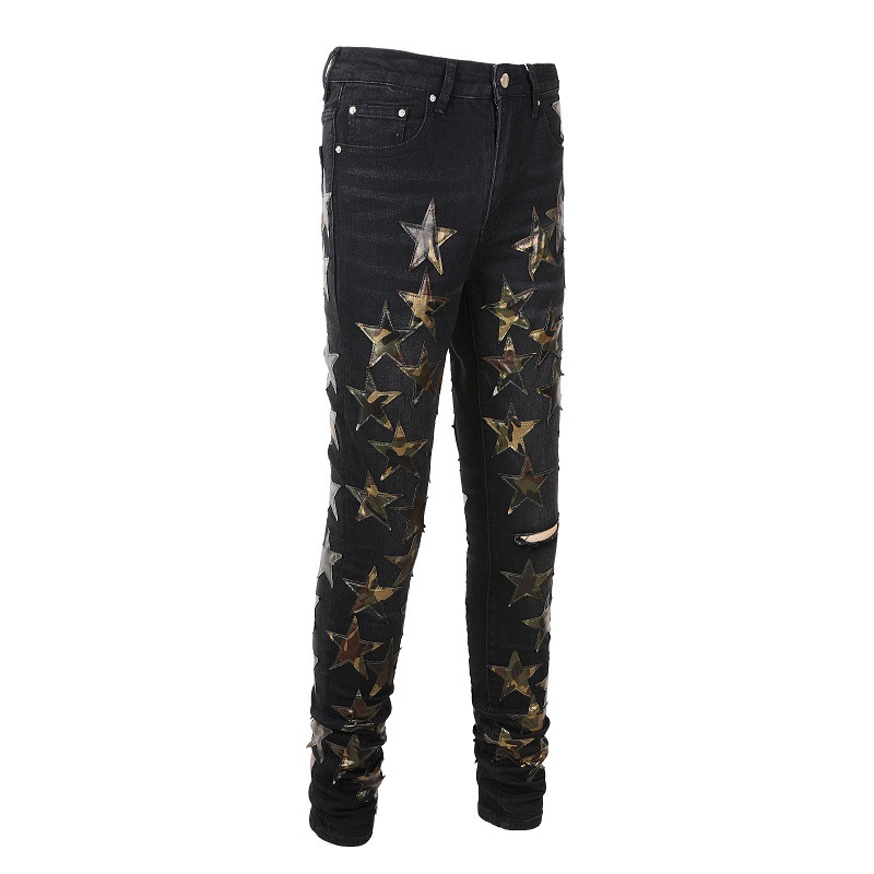 Title 8, Jeans strappati in pelle con stelle, tendenza H...