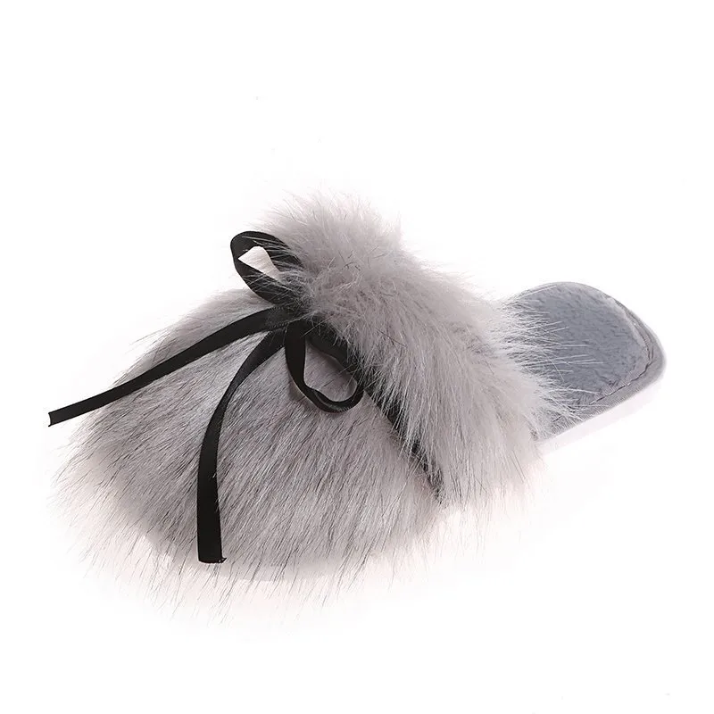 Bowknot Home Shoes Baotou Cotton Drag Outside Wear Half-shoes - Grey