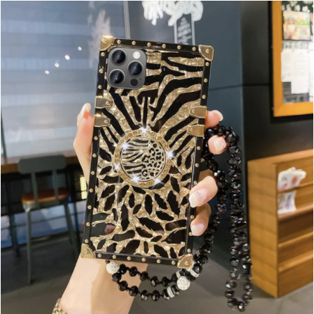 Funda celular cuadrada leopardo pluma otoño invierno