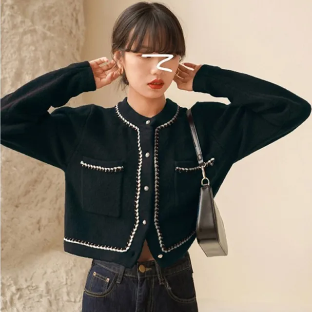 Top Women's Sweater Short Style Red Knitted Sweater Cardigan Coat Black - Shop at LoveMi