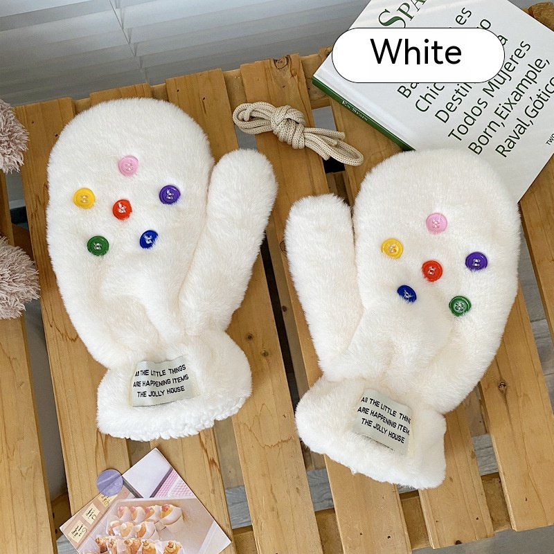 Button Gloves White