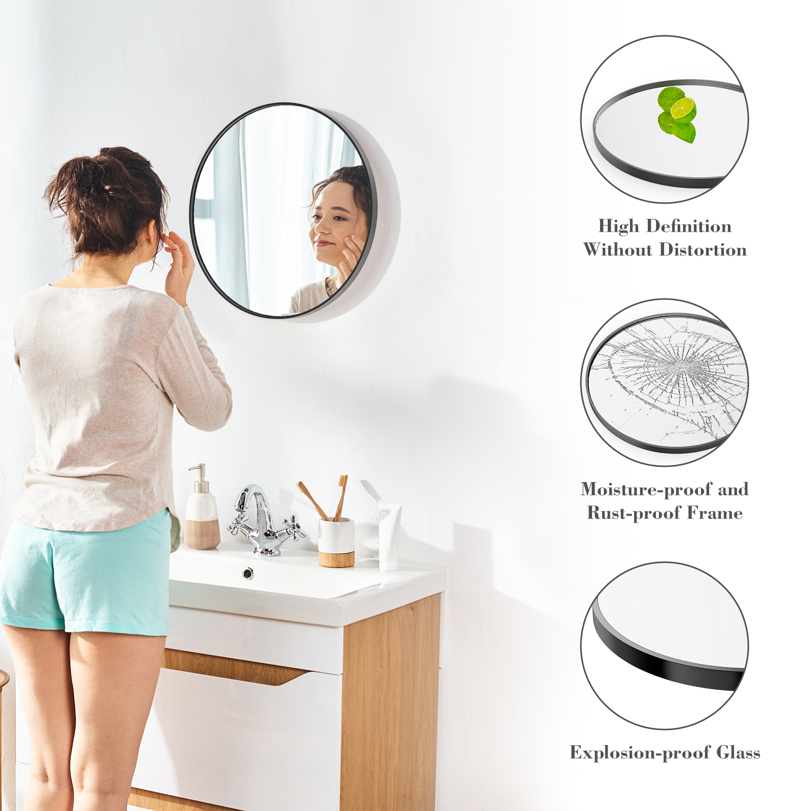 Black Circular Wall Mirror 20 Inches — foto 2