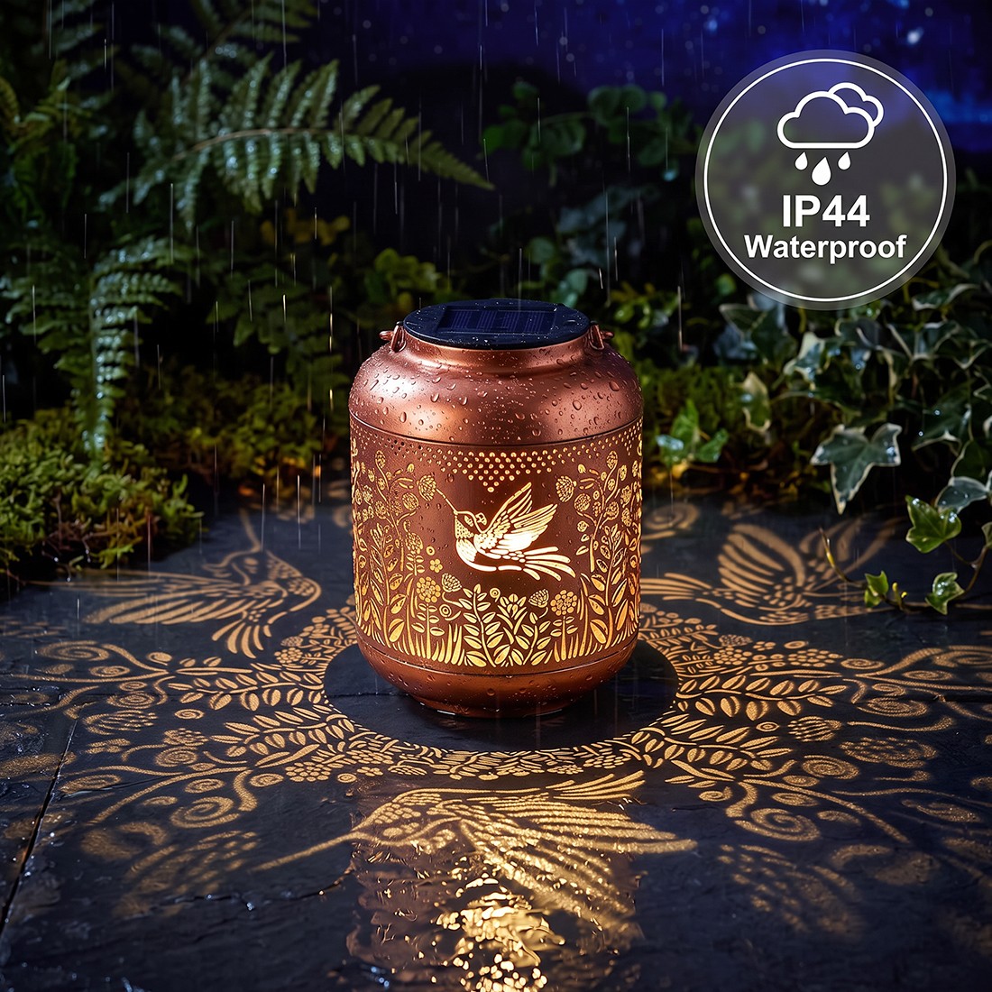 Hummingbird Metal Solar Lantern Hanging Light LED Outdoor