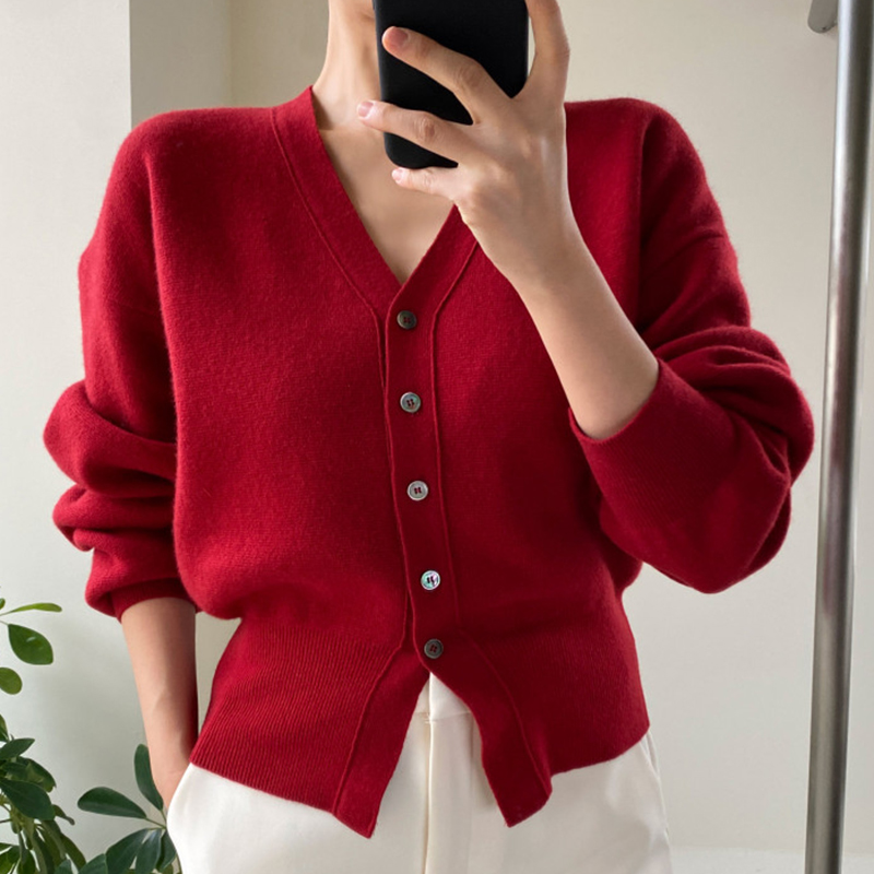 Women's Vintage V-neck Loose Casual Long Sleeve Knitted Cardigan Sweater