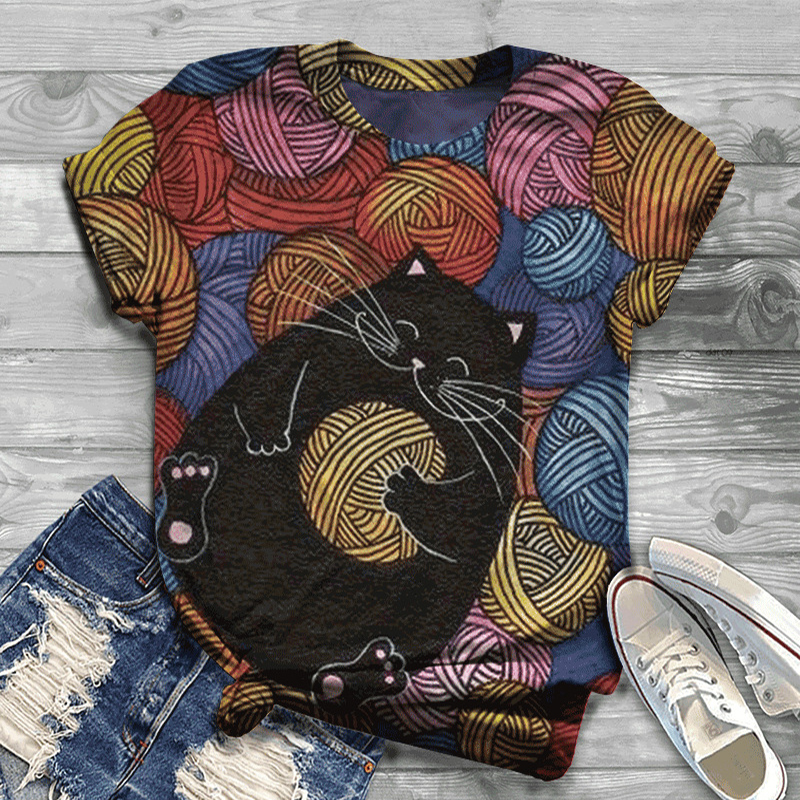 Women's Pet Print Cute Short Sleeve