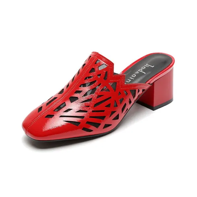 New Hollow Thick Heel Lightweight Half Slippers Red - Shop at LoveMi