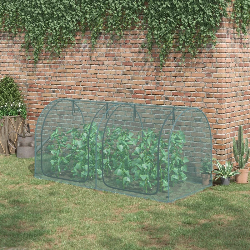 Crop Cage, Plant Protection Tent With Two Zippered Doors, Storage Bag And 4 Ground Stakes, For Garden, Yard, Lawn, Green