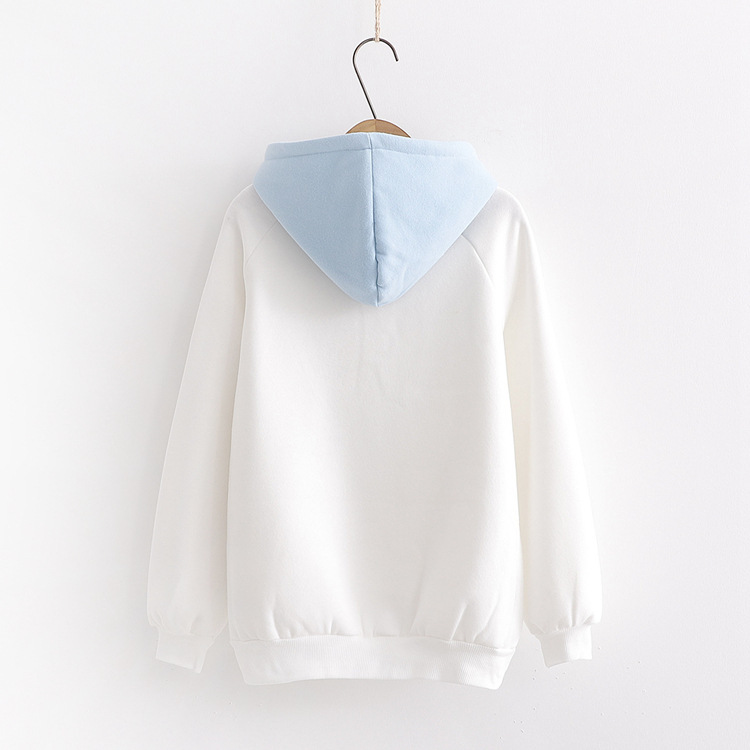 Long-sleeved Color-blocking Hooded Sweater Women's Jacket Plus Velvet Sweater