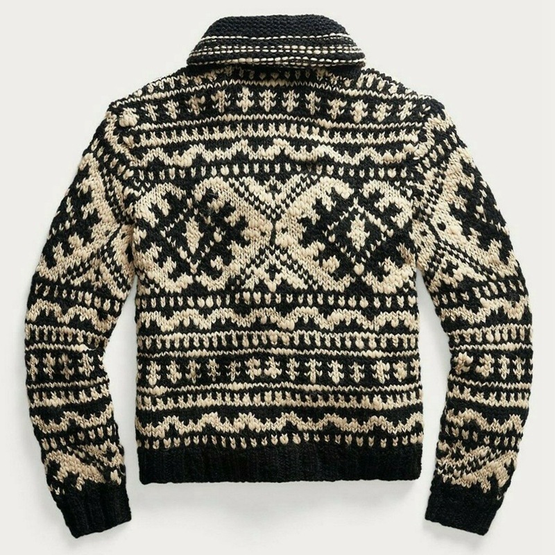 Men's Jacquard Knit Jacket Lapel Long Sleeve Jacket Sweater