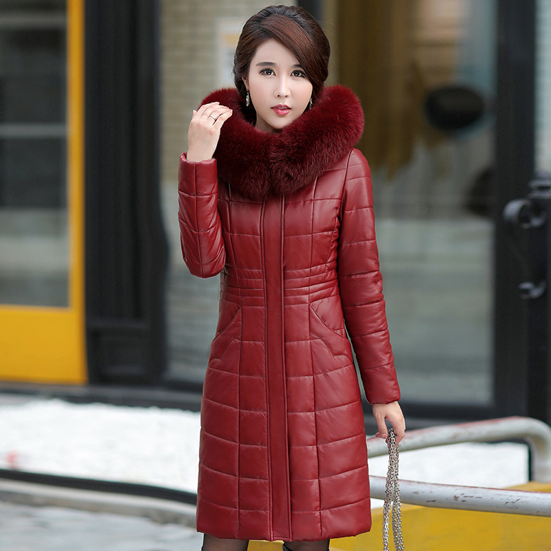 Middle-aged And Elderly Women's PU Leather Cotton Winter Coat