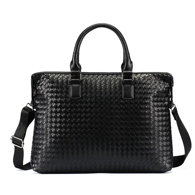 Men's Bag Leather Large Briefcase Hand Woven