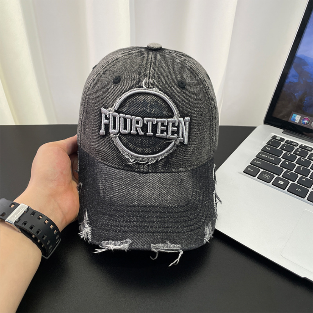Monochromatic Individuality Frayed Letter Embroidery Washed-out Vintage Trend Fashion Holey Brim Baseball Cap Street Travel 3