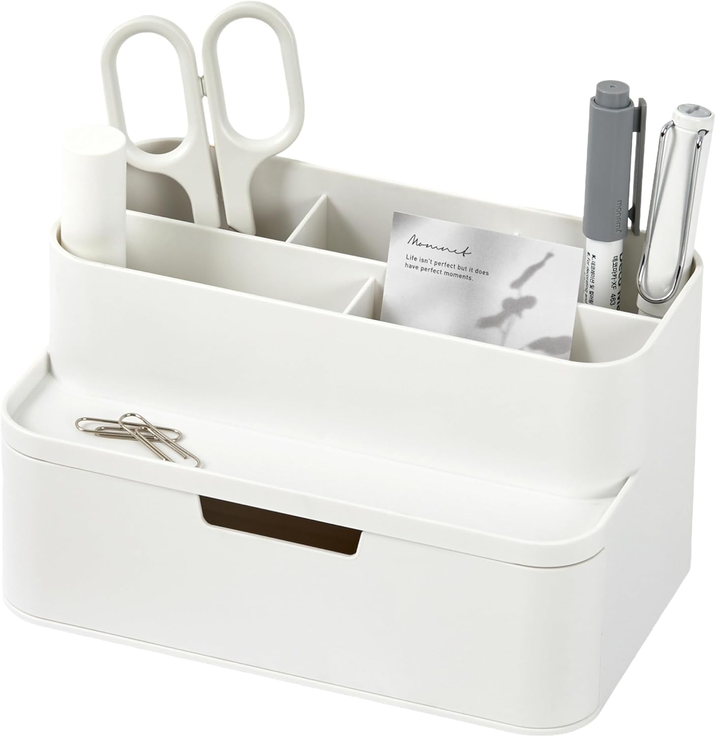 Compact Desk Organizer, White Desktop Storage Holder For Pens, Pencils, Office Supplies And Small Accessories