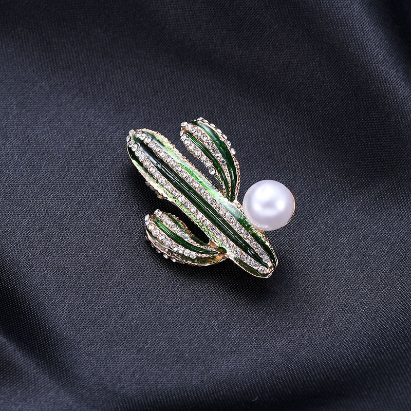 Rhinestone Cactus Pearl Brooch, picture 3 of 4