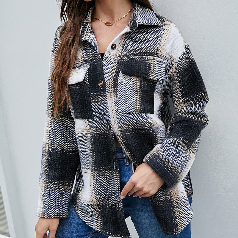 Autumn And Winter Single-breasted Plaid Cardigan Casual Ladies Jacket