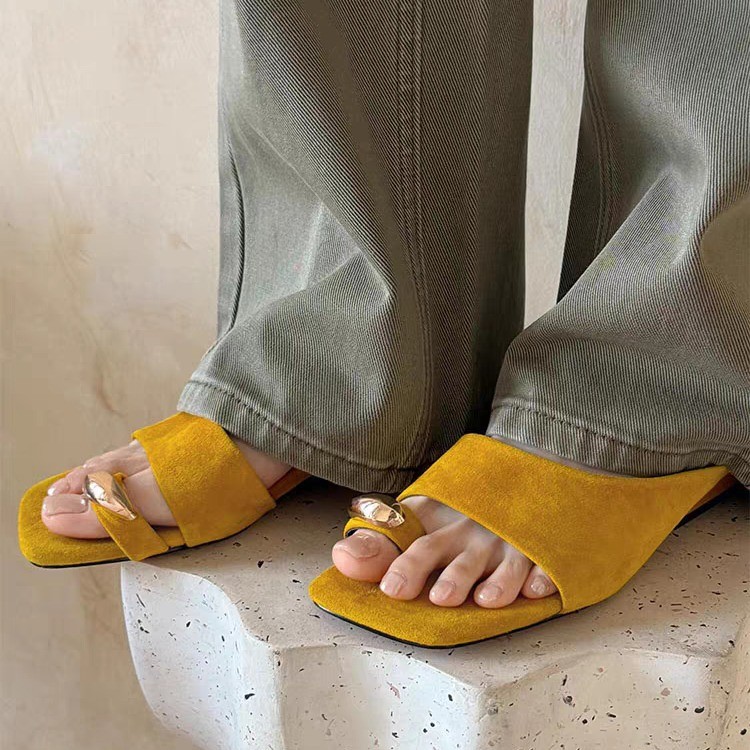 Suede Toe-Loop Slide Sandals
