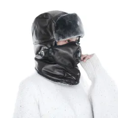 PU Men's Winter Thickened Warm Ear Protection Outdoor Cold Northeast Hat - Brown - View 1