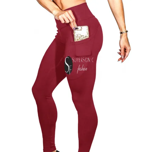 Solid Color High Elastic Fitness Hip Lift High Waist Yoga Pants Wine Red - Shop at LoveMi