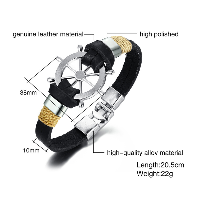 Men's Black Alloy Ship Helmsman Rope Bracelet