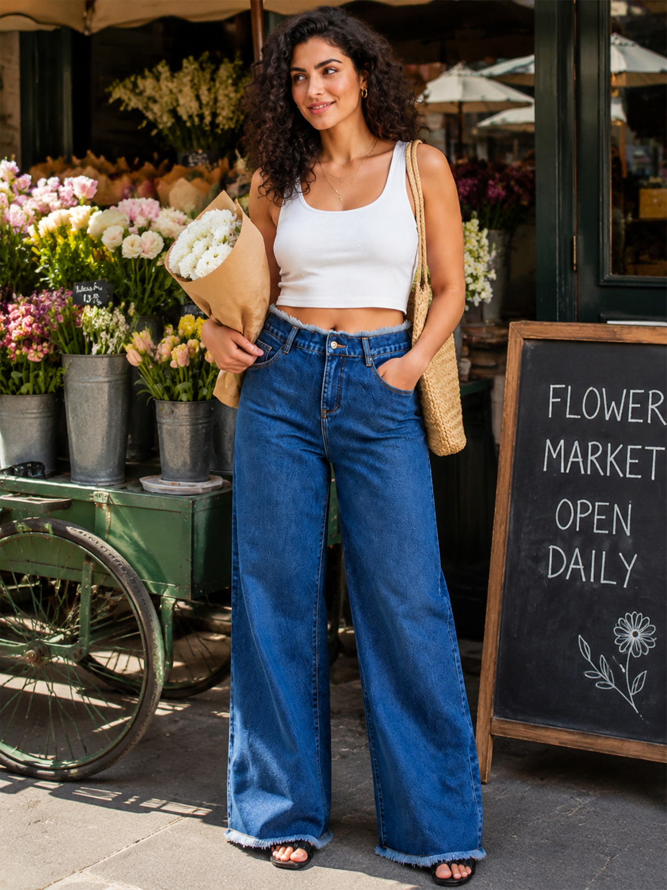 New Women's High-quality Low-rise Frayed Hem Loose Straight Leg Denim Wide-leg Pants, Fashionable And Versatile, Suitable For All Seasons. — foto 7
