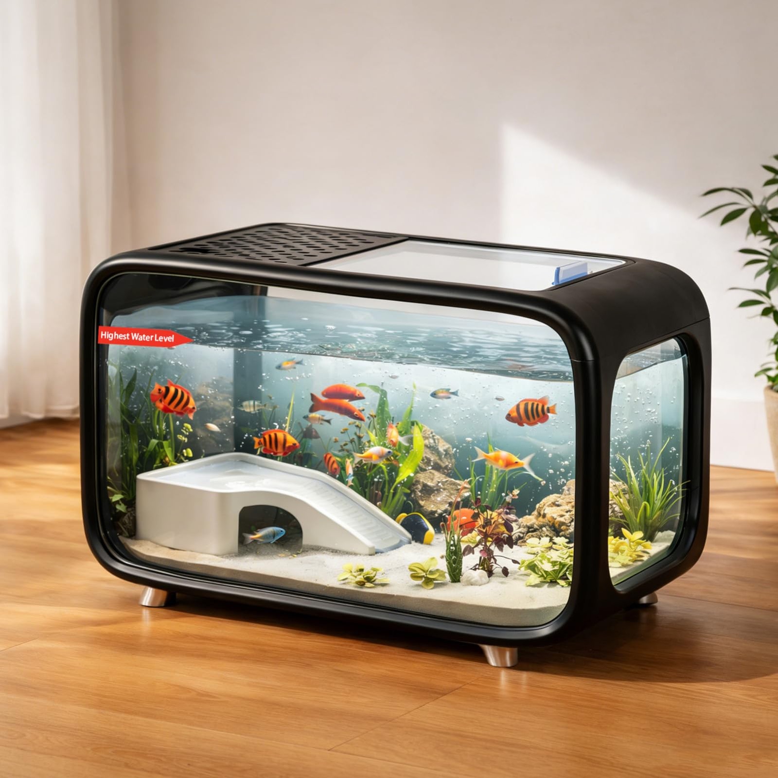 Compact Betta Fish Tank Kit Clear Desktop Aquarium With Ecological Cycle System 3