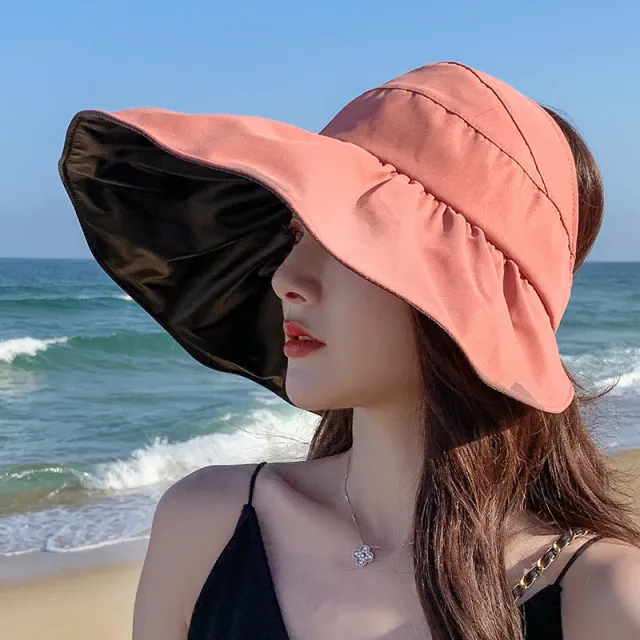 Women's Summer Large Brim Anti ultraviolet Black Plastic Empty Top Sun Hat Orange - Shop at LoveMi
