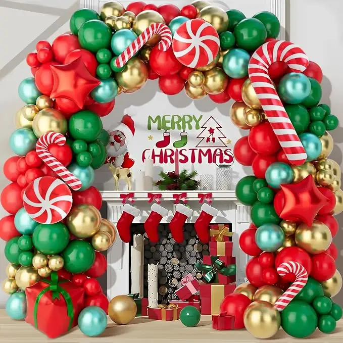 Christmas Balloon Arch Kit, Red Green Gold