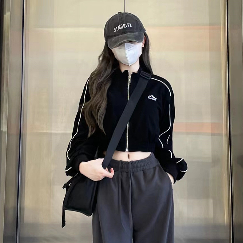 Sun Protection Women's Long Sleeve Thin High Waist Retro Exposed Navel Zip Cardigan Tops