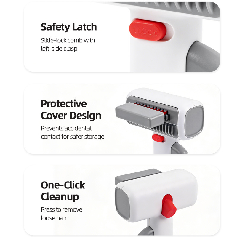 2 In 1 Pet Grooming Comb For Dogs And Cats, Dual-Mode Hair Removal And Detangling Brush With Stainless Steel Blades, Safety Lock, One-Click Cleaning, Removes Mats Tangles And Loose Fur