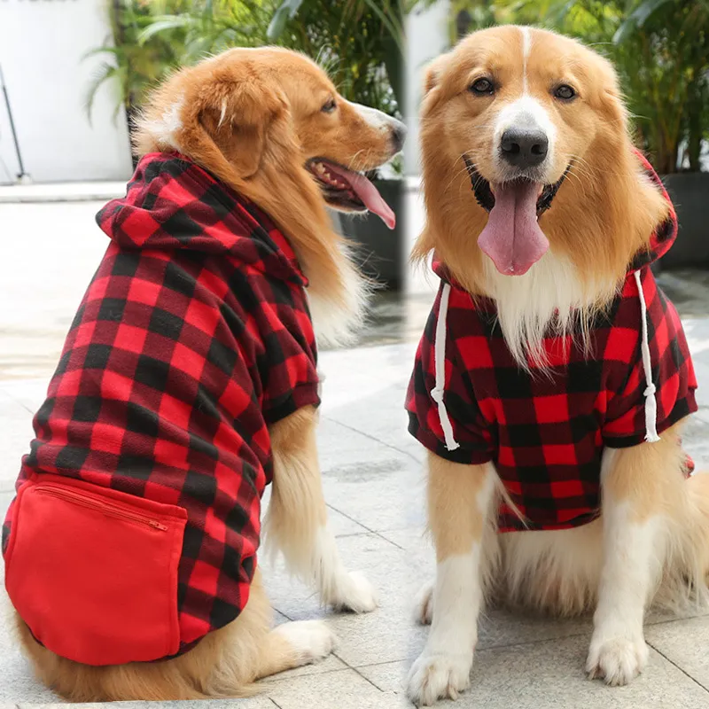 Fashion Pet Dog Simple Zipper Pocket Sweater - Red Black Grid