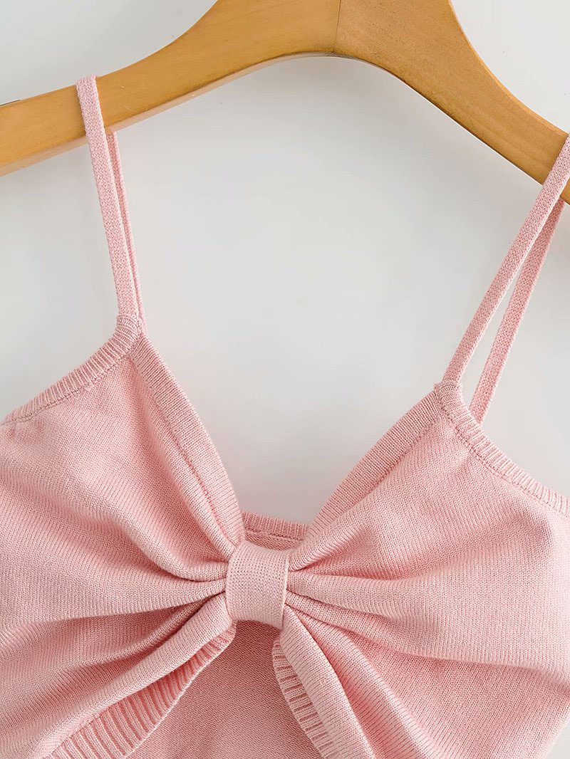 European And American Style Bow Knitted Camisole Short Design Top