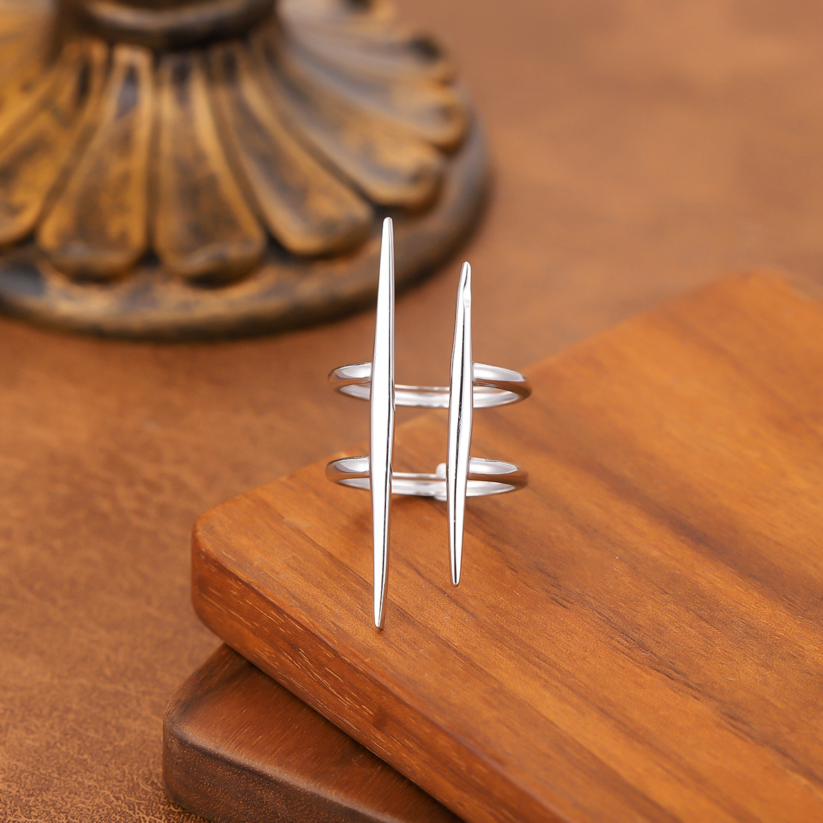 New Stainless Steel Oil Pressed Geometric Open Ring, Wide Band, Unisex Design thumbnail 5