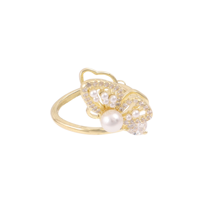 Diamond Pearl Butterfly Fashion  Ring