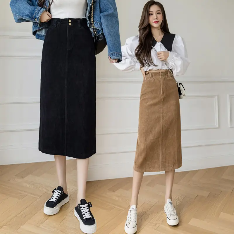 Corduroy Skirt Women's High Waist Mid-length Slimming Sheath