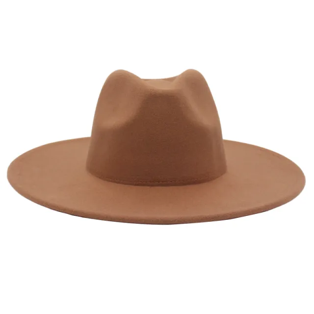 Large Brim Solid Color Cashmere Fashion Felt Jazz French Top Hat Khaki - Shop at LoveMi