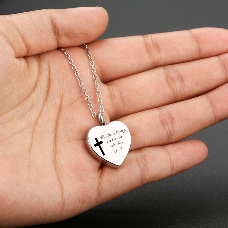 Bible Verse Stainless Steel Heart Perfume Box Necklace